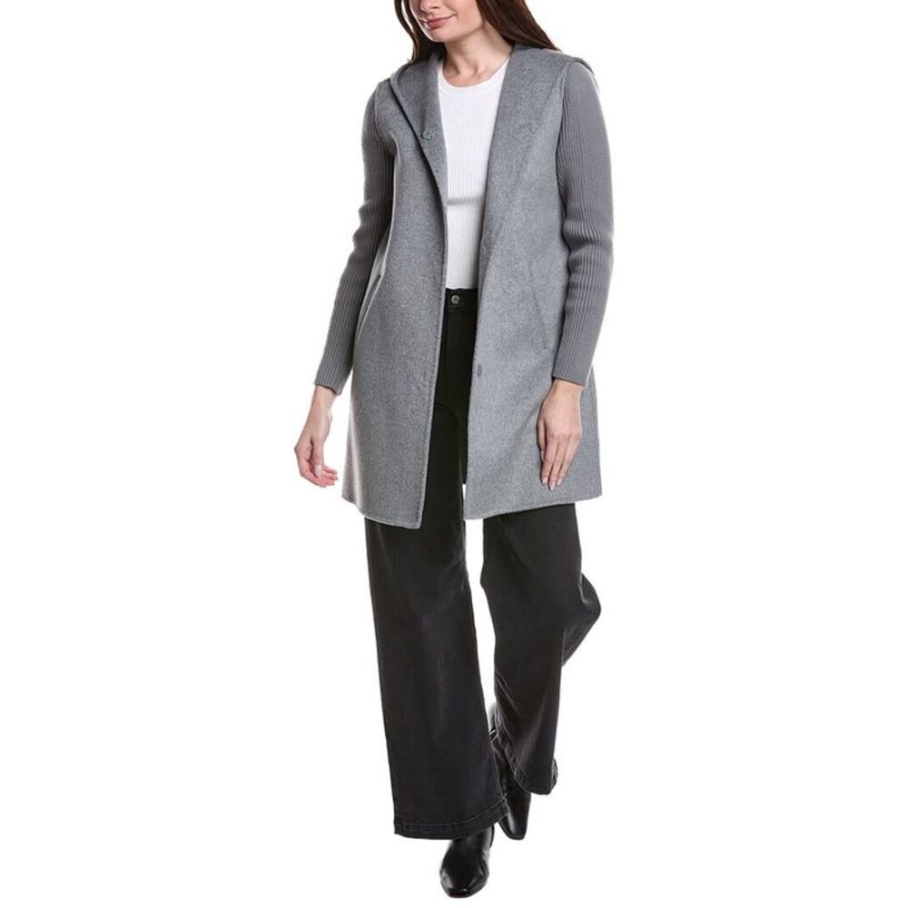 Kenneth Cole Womens  Hooded Double Face Wool-Blend Coat, Grey